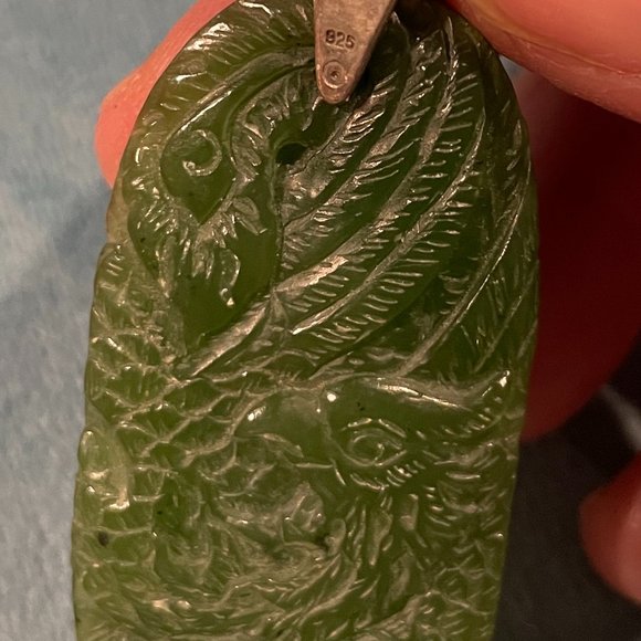 Jade Pendant, Dragon & Phoenix, vintage - Picture 4 of 6